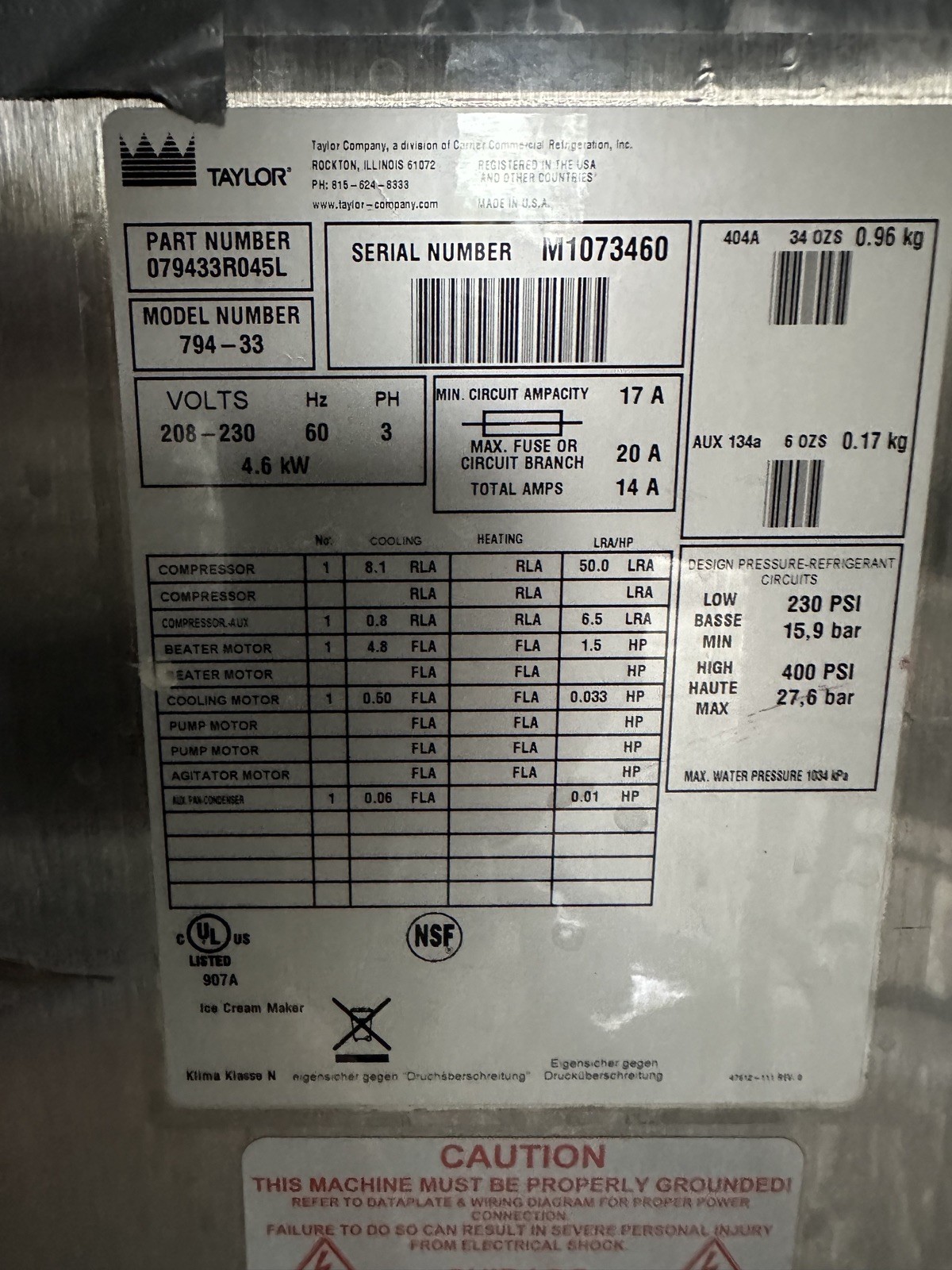 Taylor ice cream machine 794-33 Water cooled, 3PH