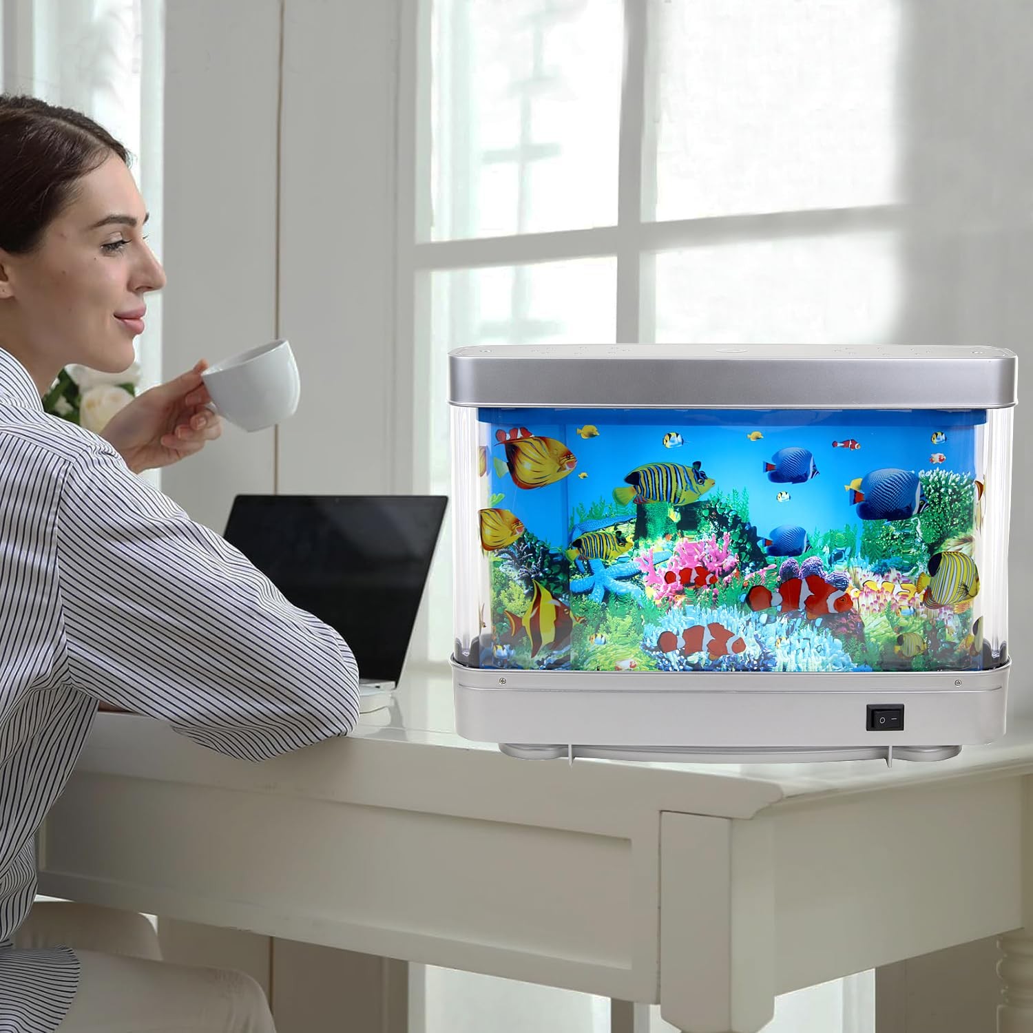Sensory Artificial Aquarium Lamp – LED Virtual Fake Fish Tank with Moving Mar...