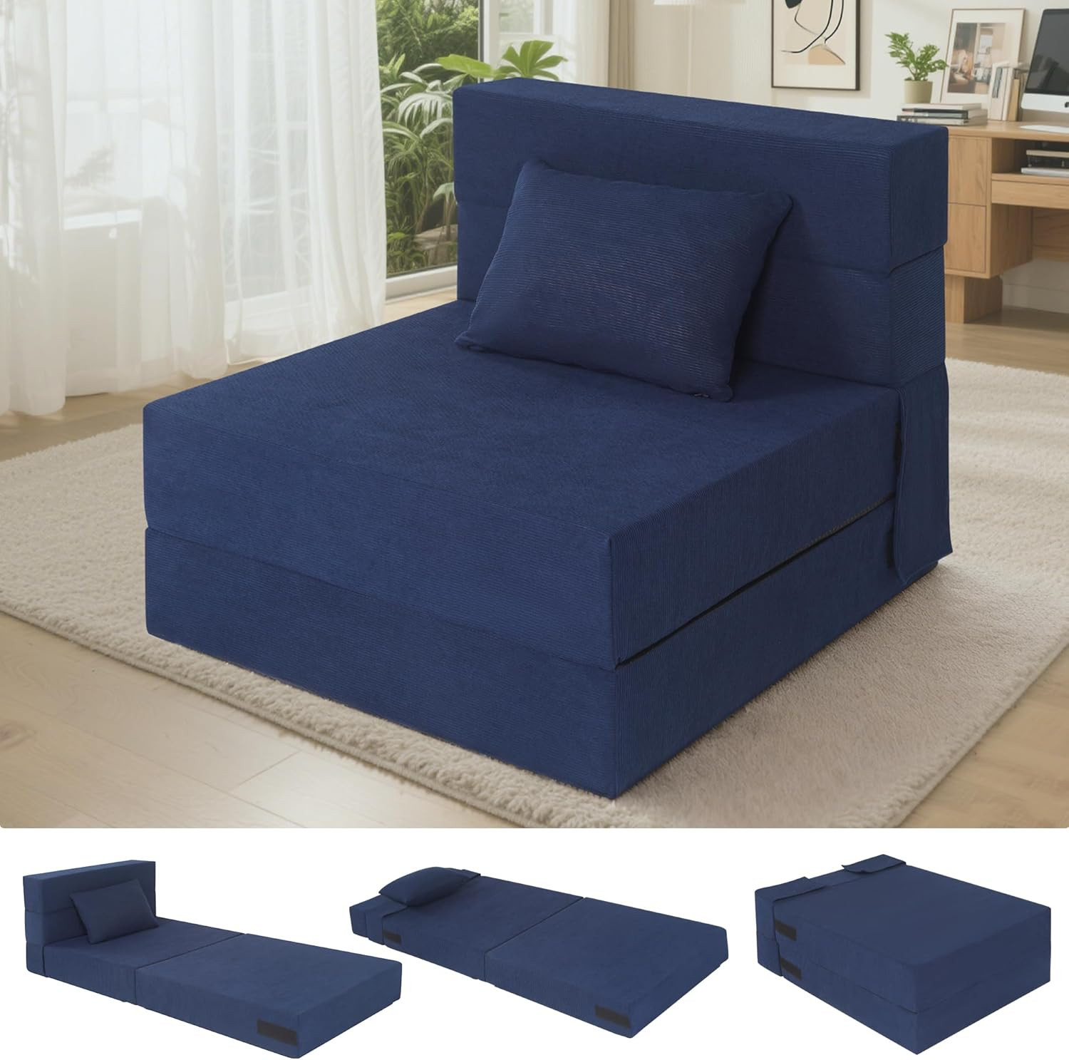 Fvkind Folding Sofa Bed, 4 in 1 Convertible Fold Out Single Chair Bed with Pillo