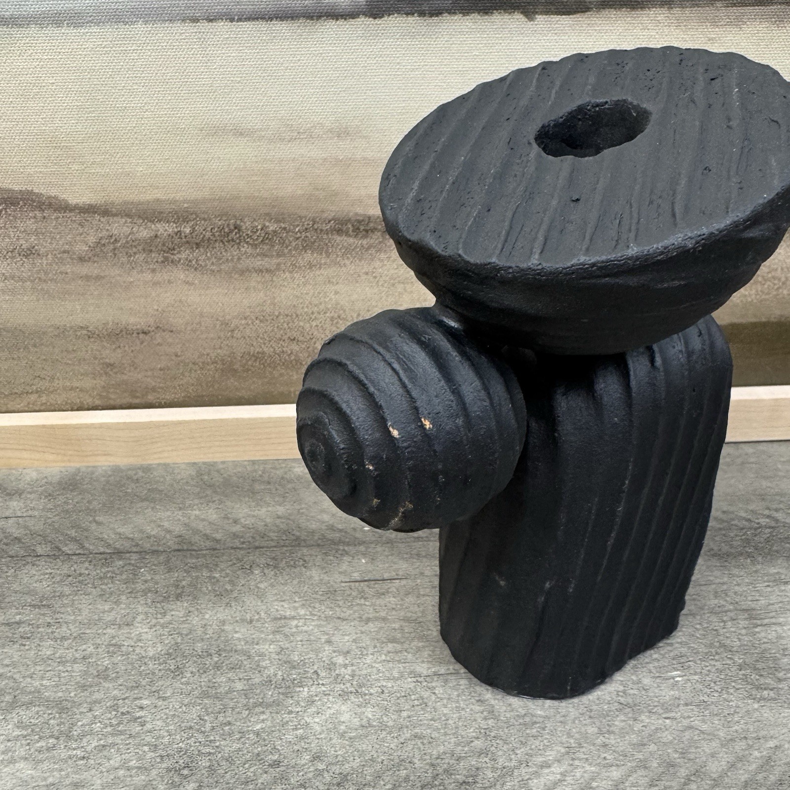 West Elm Asher Ceramic Taper Holder Tall Black Chipped Scuffed Read