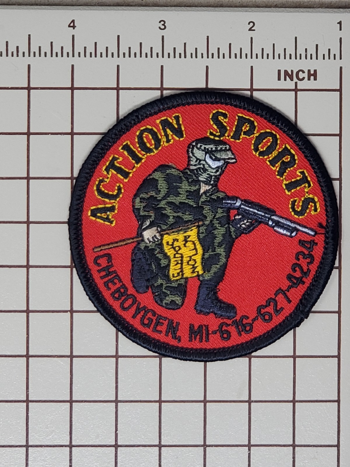 Early 90s Paintball Patch - Action Sports Cheboygen Michigan City Misspelling