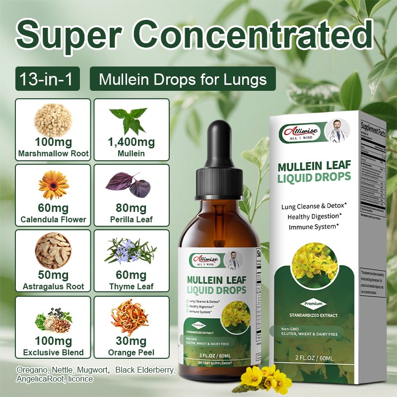 2 PACK Mullein Drops for Lungs, Detox and Cleanse Mullein Extract Supplement