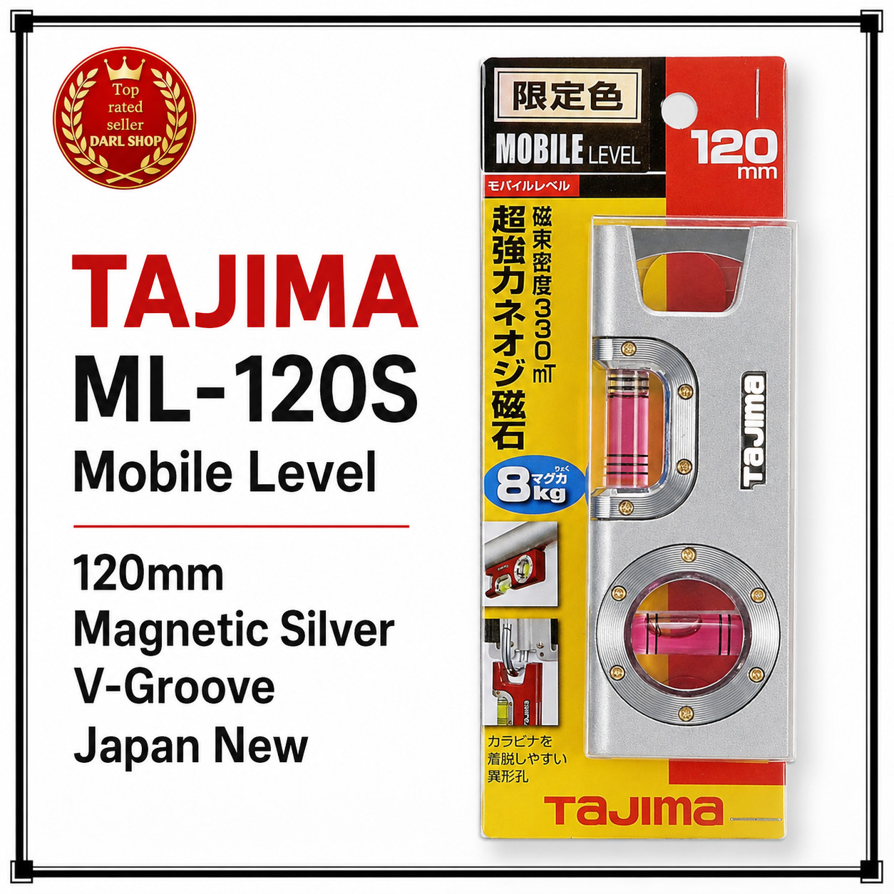 TAJIMA ML-120S Mobile Level 120mm Magnetic Silver V-Groove Japan New