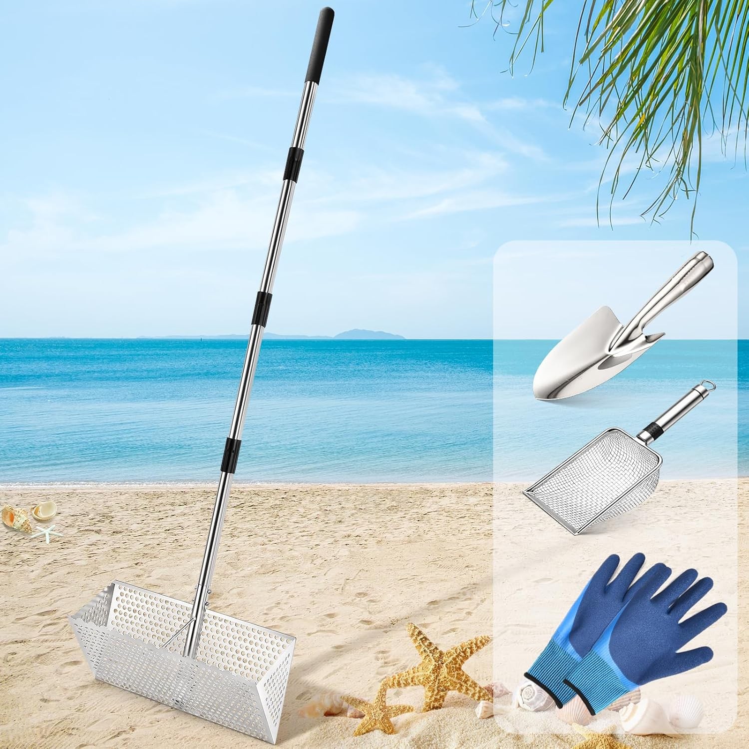 Sand Flea Rake, Stainless Steel Sand Sifter, Shark Tooth Sifter