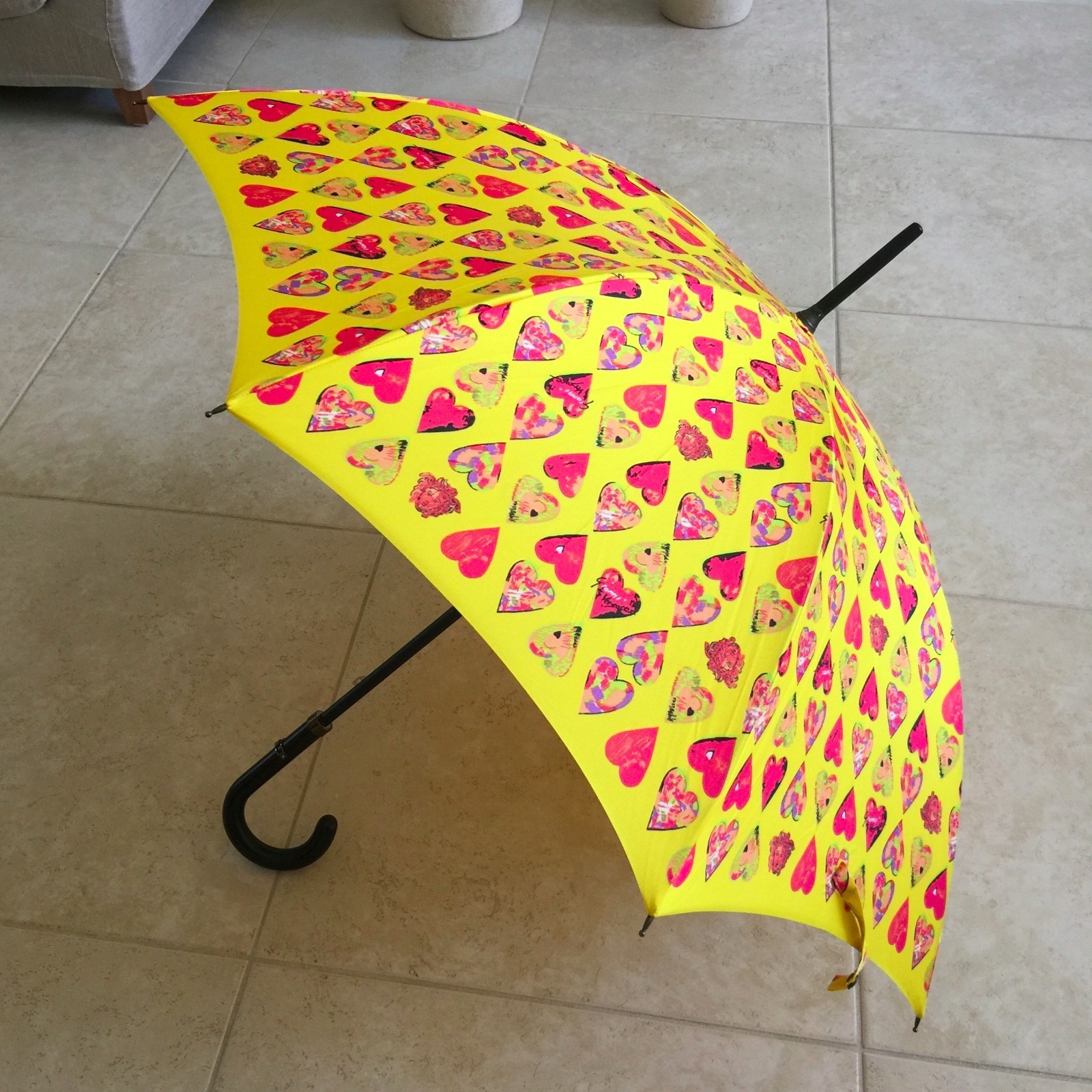 GIANNI VERSACE yellow umbrella Heart print inspired by Jim Dine from 1997