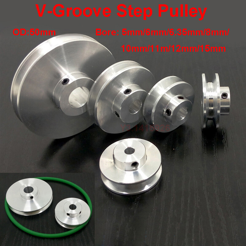 50mm Outer Diameter V-groove Step Pulley, Bore 5mm/6mm/8mm/10mm/11mm/12mm/15mm