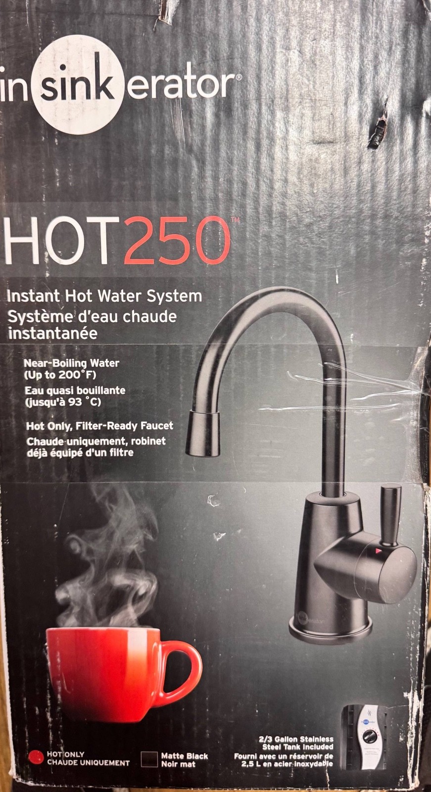 Instant Hot Water Dispenser Matte Black Faucet Stainless Steel Tank H250MBLK-SS