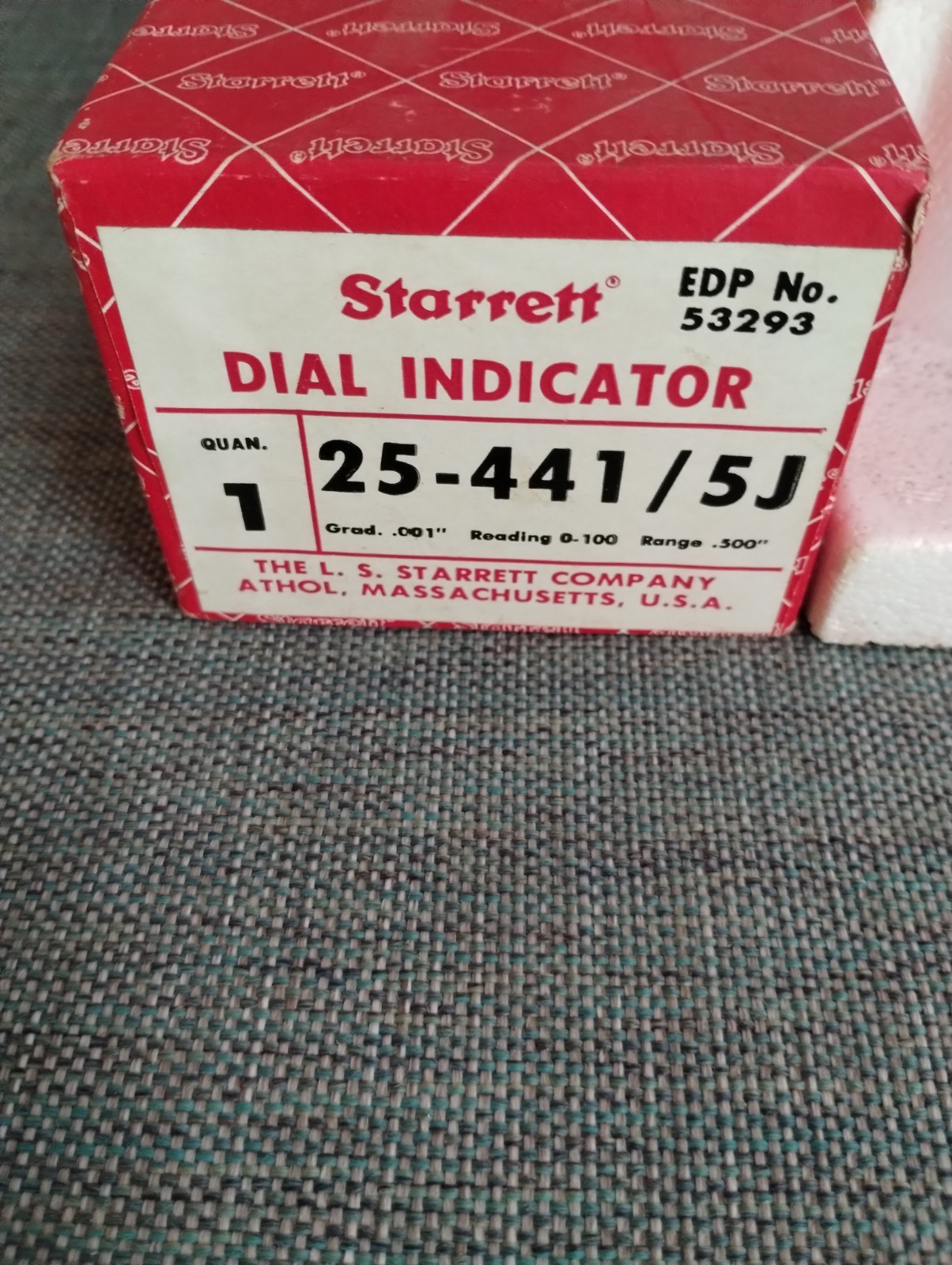 Starrett 25-441/5J Dial Indicator, 0-.500,.Range,.001 GRAD