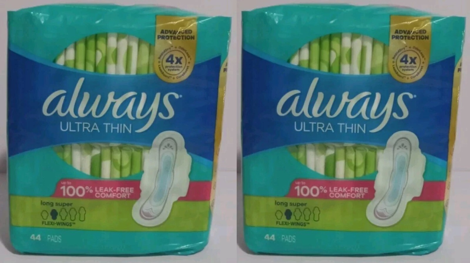 LOT of 2 Always Ultra Thin Advanced Long Super Pads 100% Leak Free - 44 Pads Ea