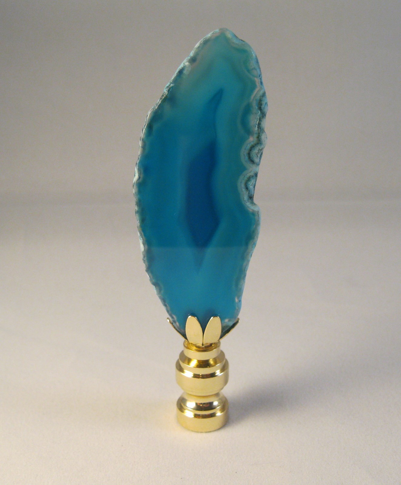 Lamp Finial-Natural BLUE/AQUA AGATE-Brass Base