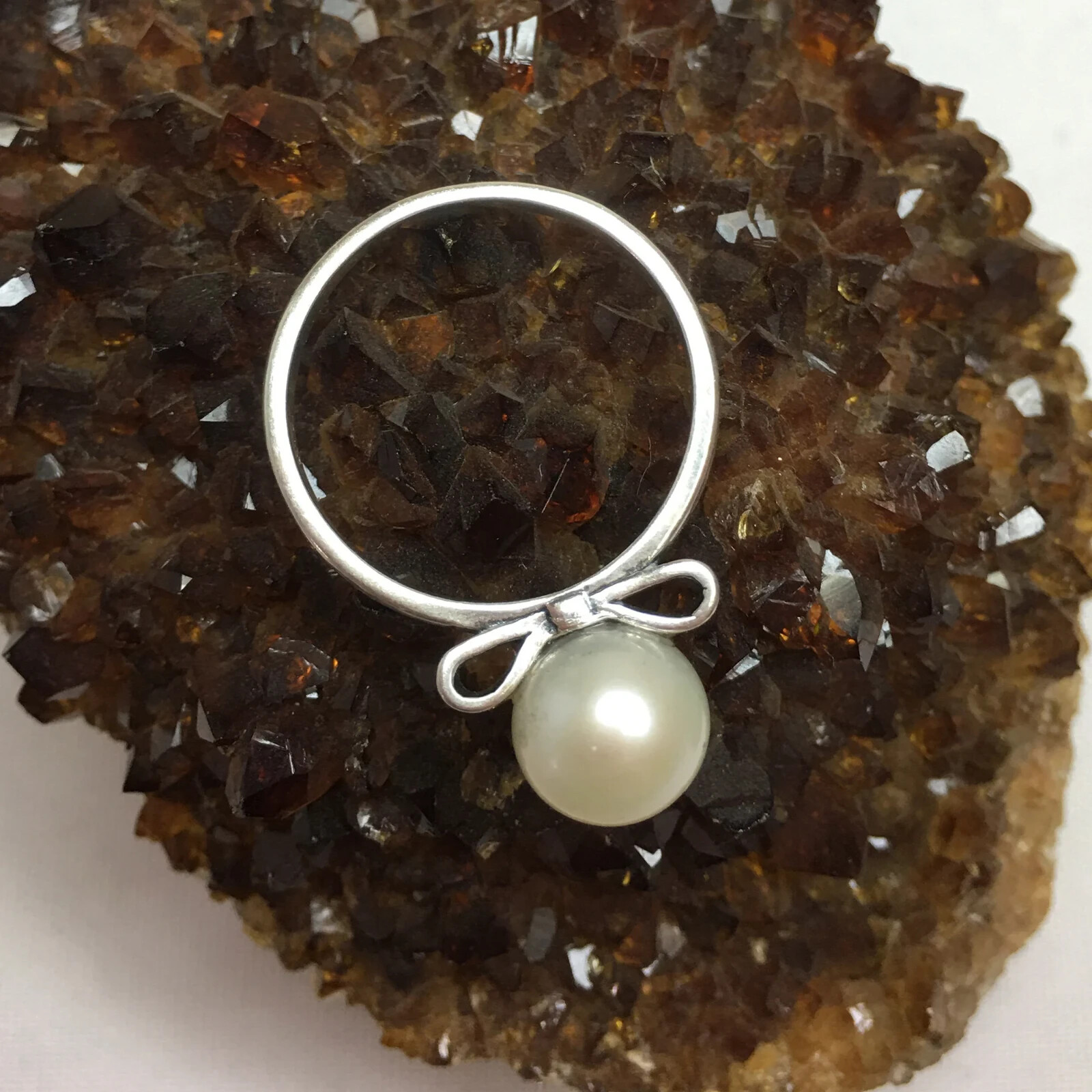 Handmade Natural Round Pearl, Sterl. Silver Rings, Sizes-7; 8 Pearl size - 9mm