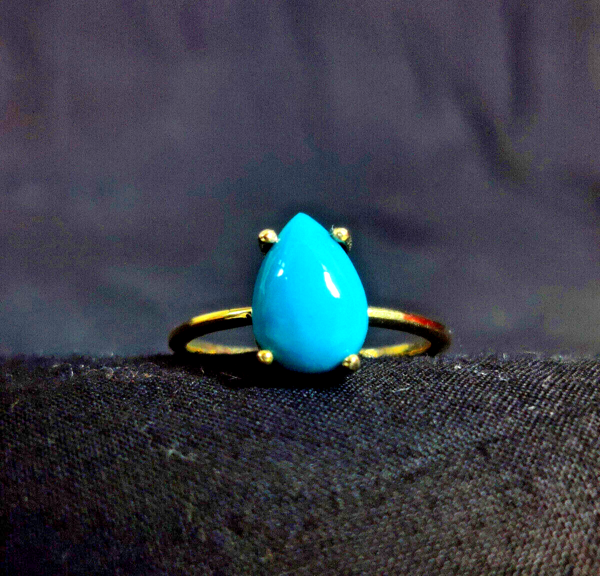 925 Sterling Silver Ring*Sleeping Beauty Turquoise Pear Cab Ring*Gold Ring TR710