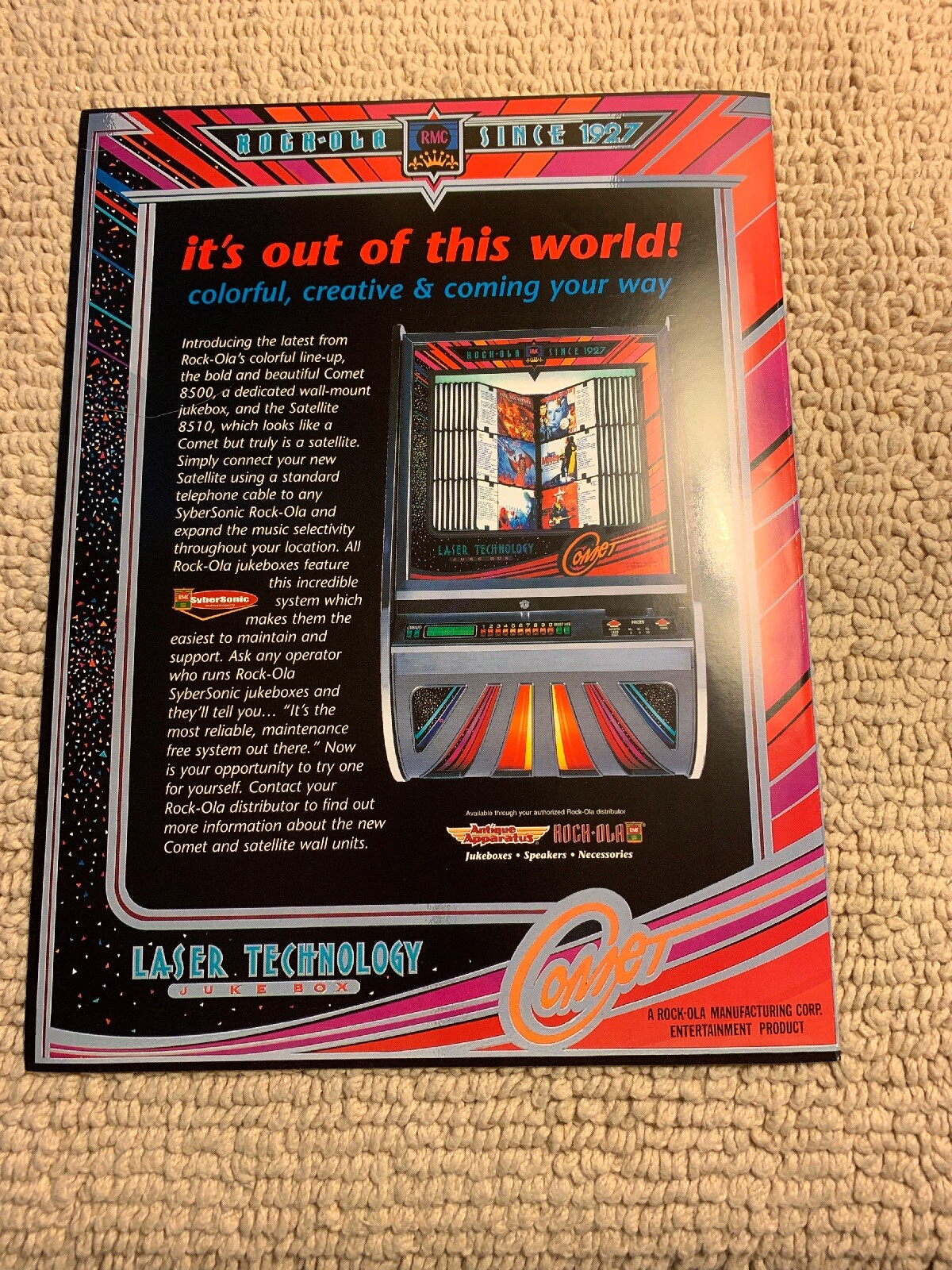 Original 2000 ad  11- 8 1/4'' Rock Ola Comet lASER Jukebox FLYER