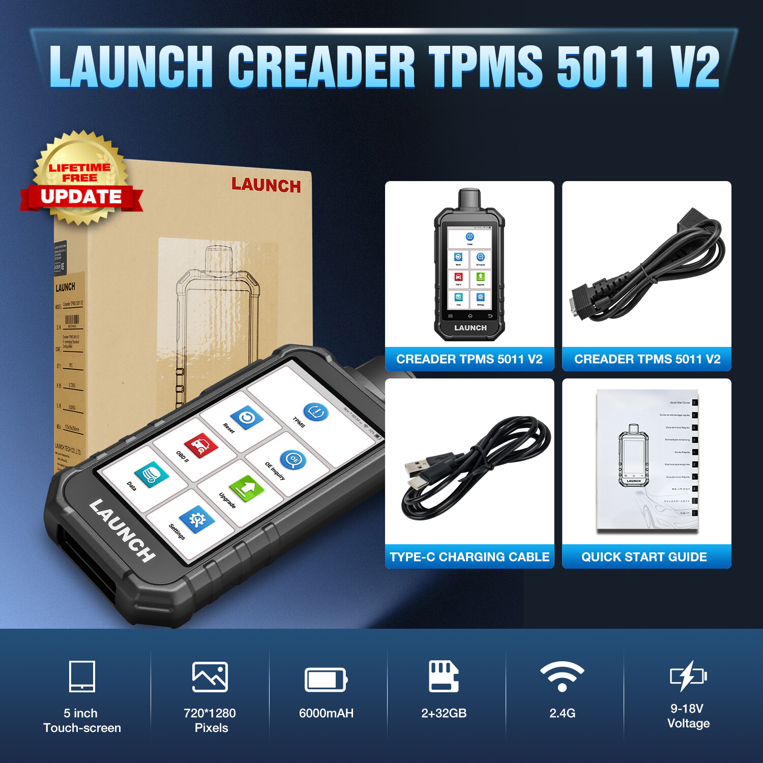 2025 LAUNCH X431 Creader 5011 V2 TPMS Tool Sensor Activate Relearn Reset Scanner