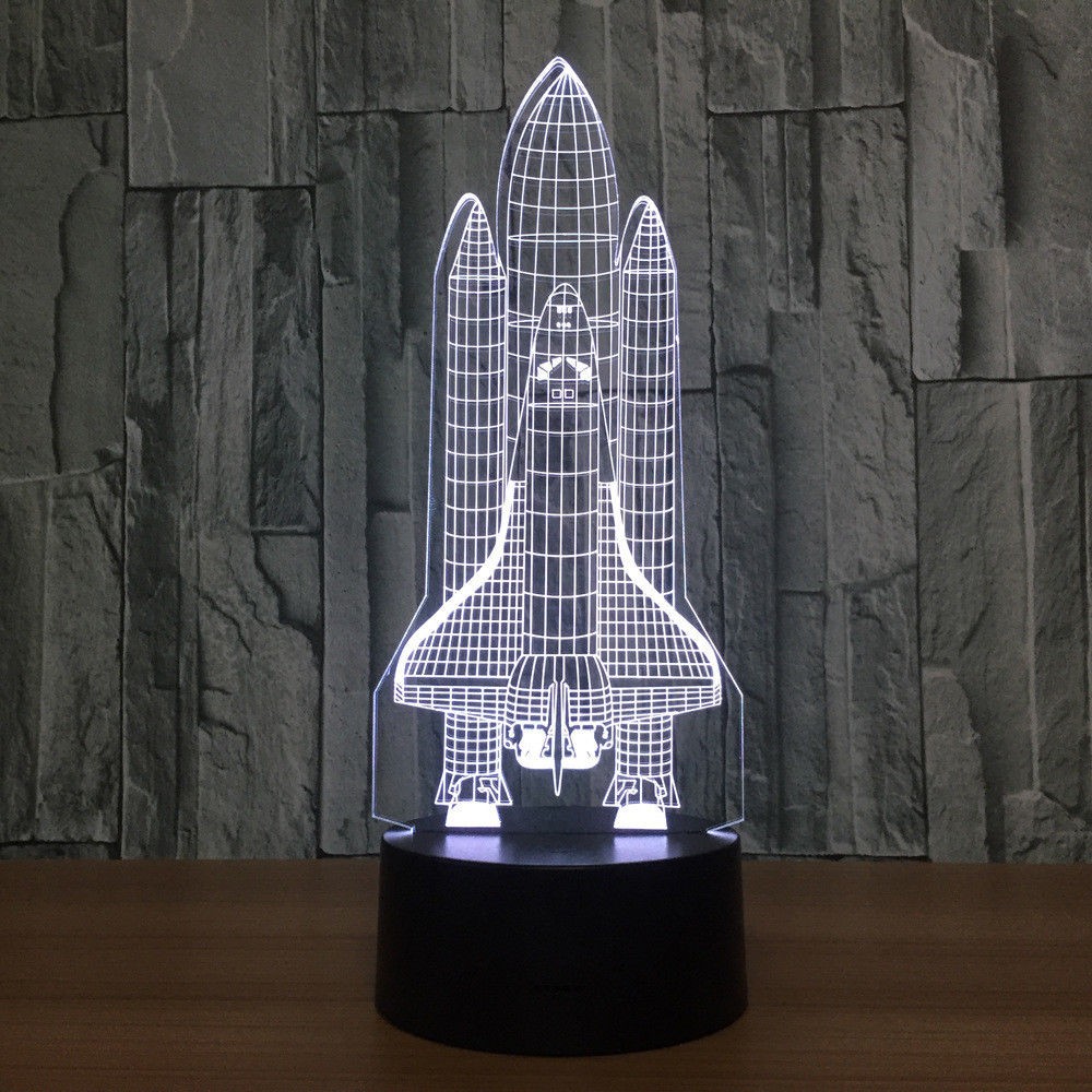 3D Space Rocket Night Light 7-Color Changing LED Table Lamp W/ Remote Control G