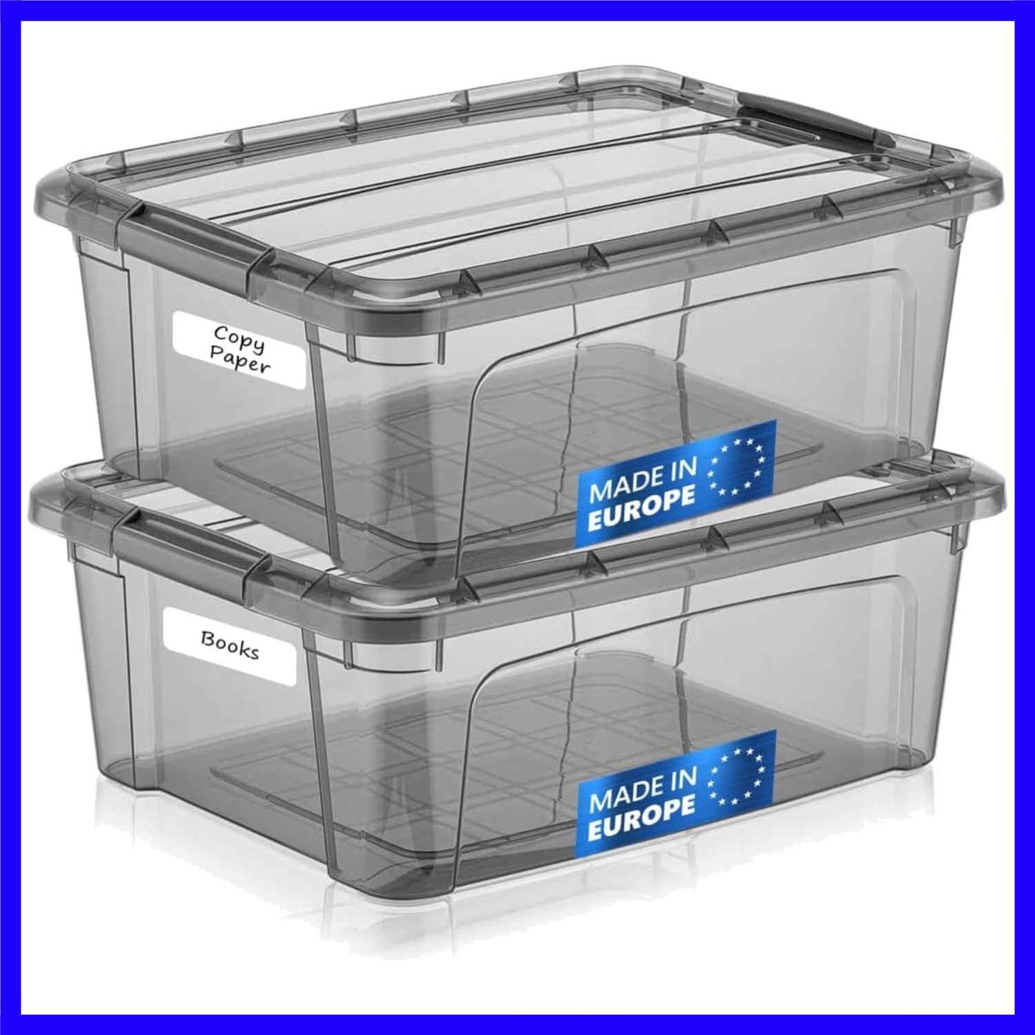 Transparent Tinted Plastic Storage Containers with Latching Lids - 15.5'' x 12''