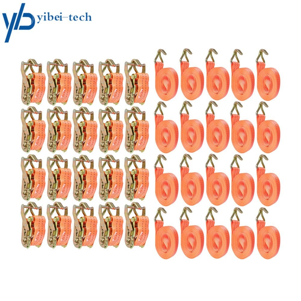 Orange 20 Piece 1.5" × 20' Ratchet Tie Down Straps J Hooks Heavy Duty 4000bls