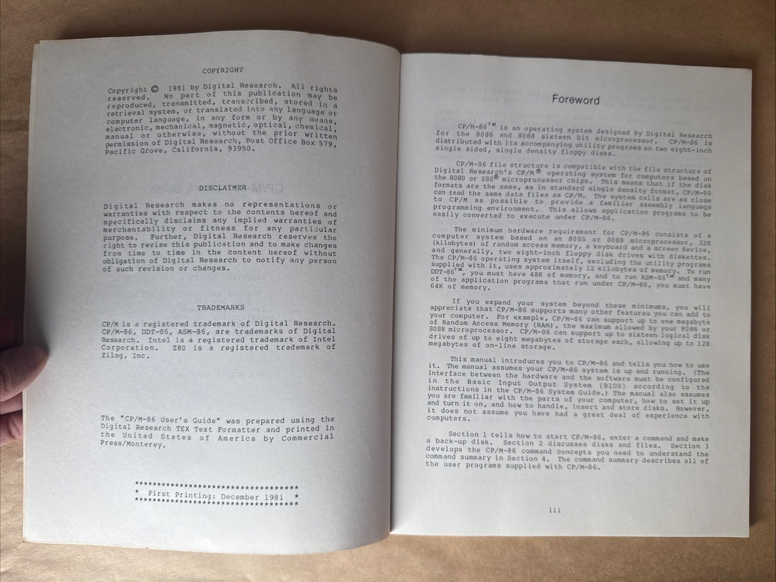 * CP/M 86 Operating Manual 1981 1st Printing. F