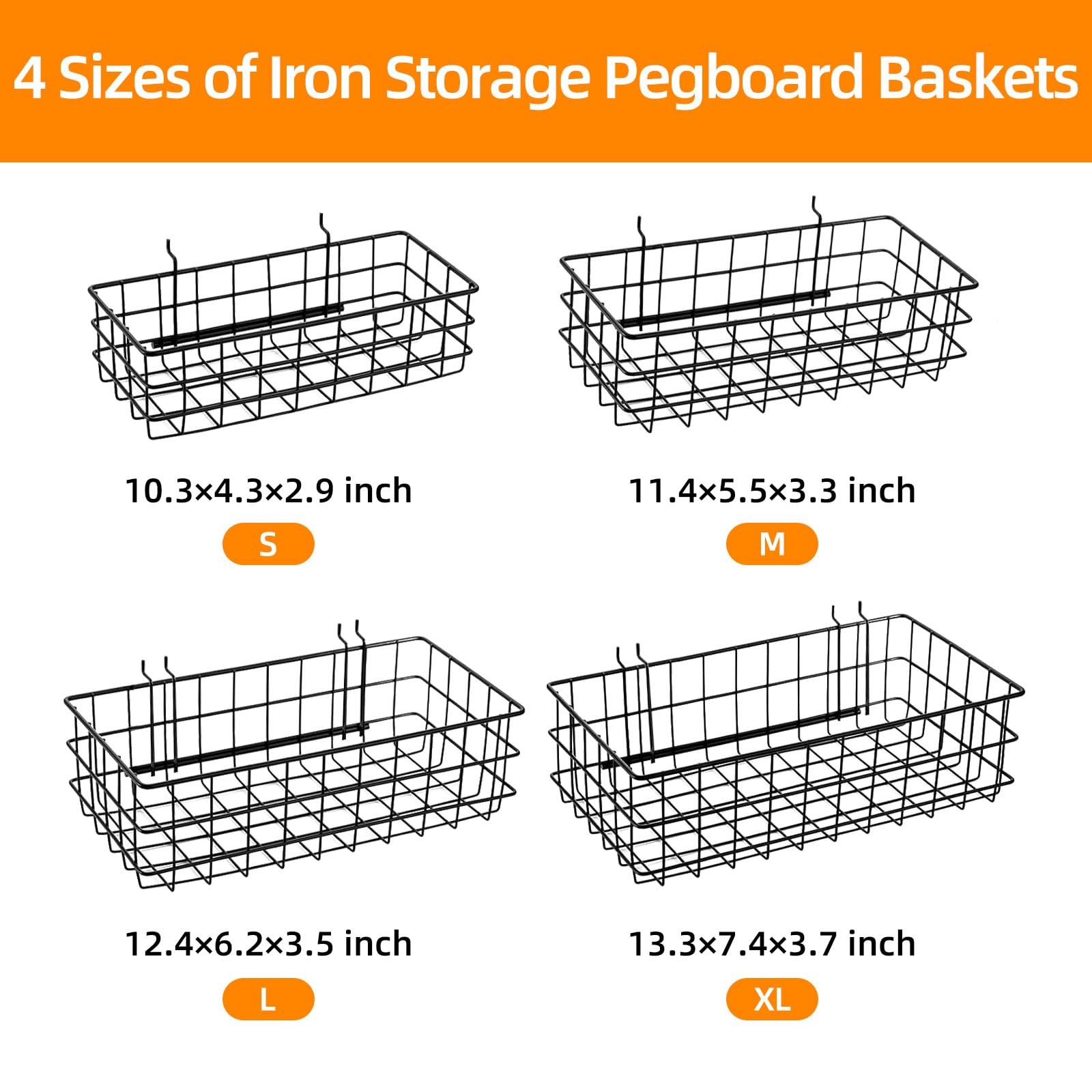 NOEAIKE 4 Pack Pegboard Baskets Hooks Set, Square Style 4 Size Peg Board Orga...