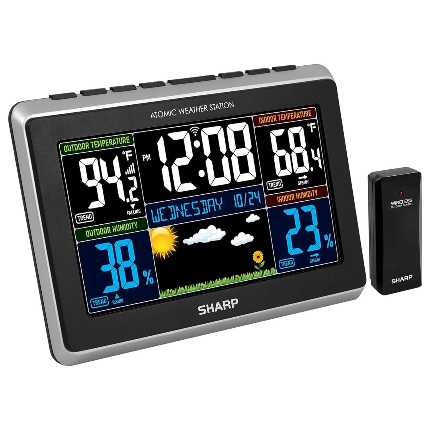 SHARP Atomic Weather Station Wireless Technology, 5-Function, w/ Outdoor Sensor