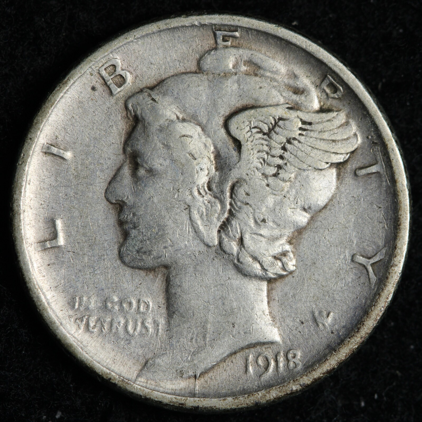 1918-D Mercury Silver Dime XF E248 IWCL