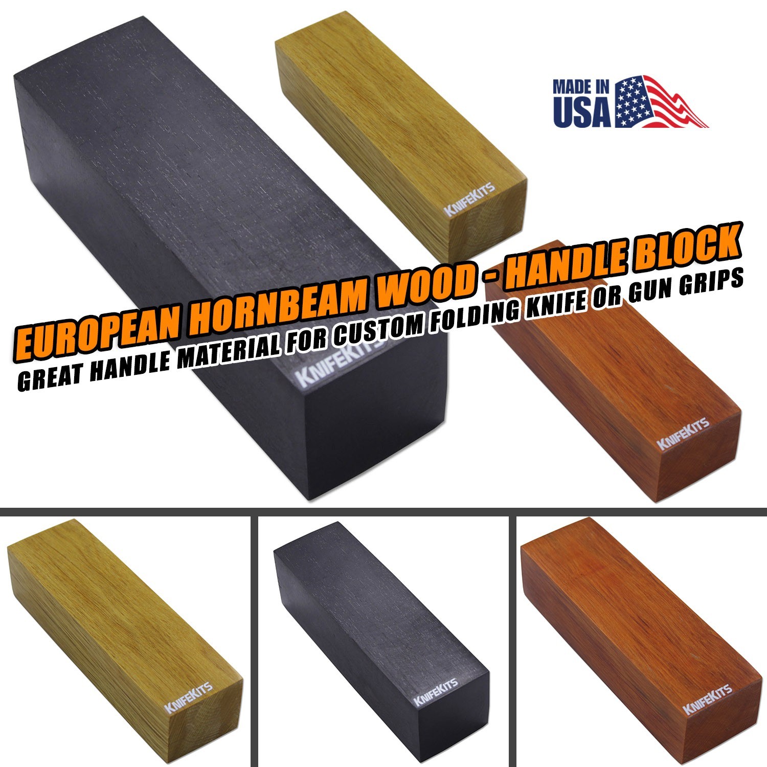 European Hornbeam Wood - Handle Block - Dyed/Stabilized - (3 Color Options)