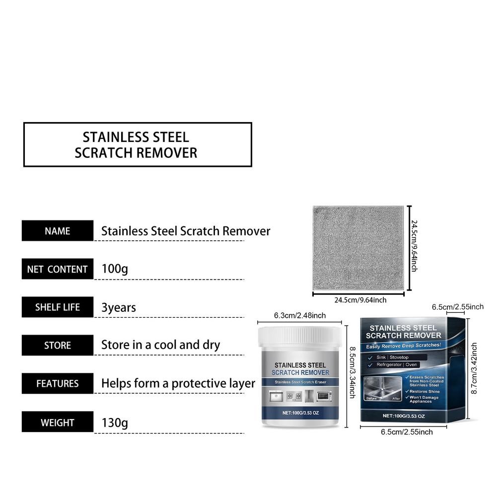 Stainless Steel Scratch Removal Kit 100g Metal Cleaner Polish Paste Rust Remover