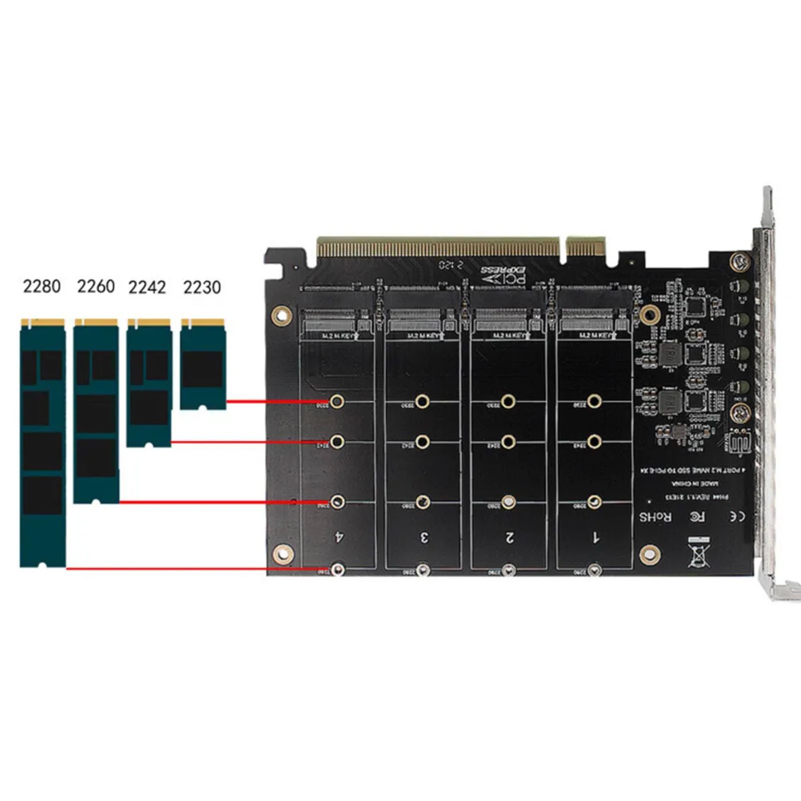 Adapter Card NVME M.2 MKEY PCIE 3.0/4.0 4*32Gbps SSDs Upgrading Accessories