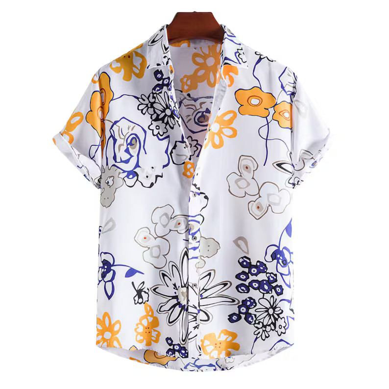 Unisex Floral Hawaiian Shirt White Aloha Beach Summer Vacation Casual Top