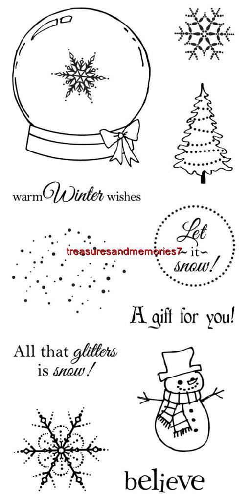 FISKARS Clear Stamps ALL THAT GLITTERS Snow Globe, Tree, Snow Man, Snow Flake