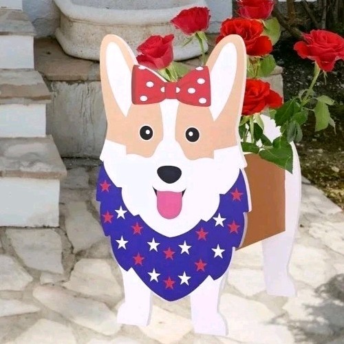 Lnakio Pet Flower Pot 2D American Style Corgi Planter