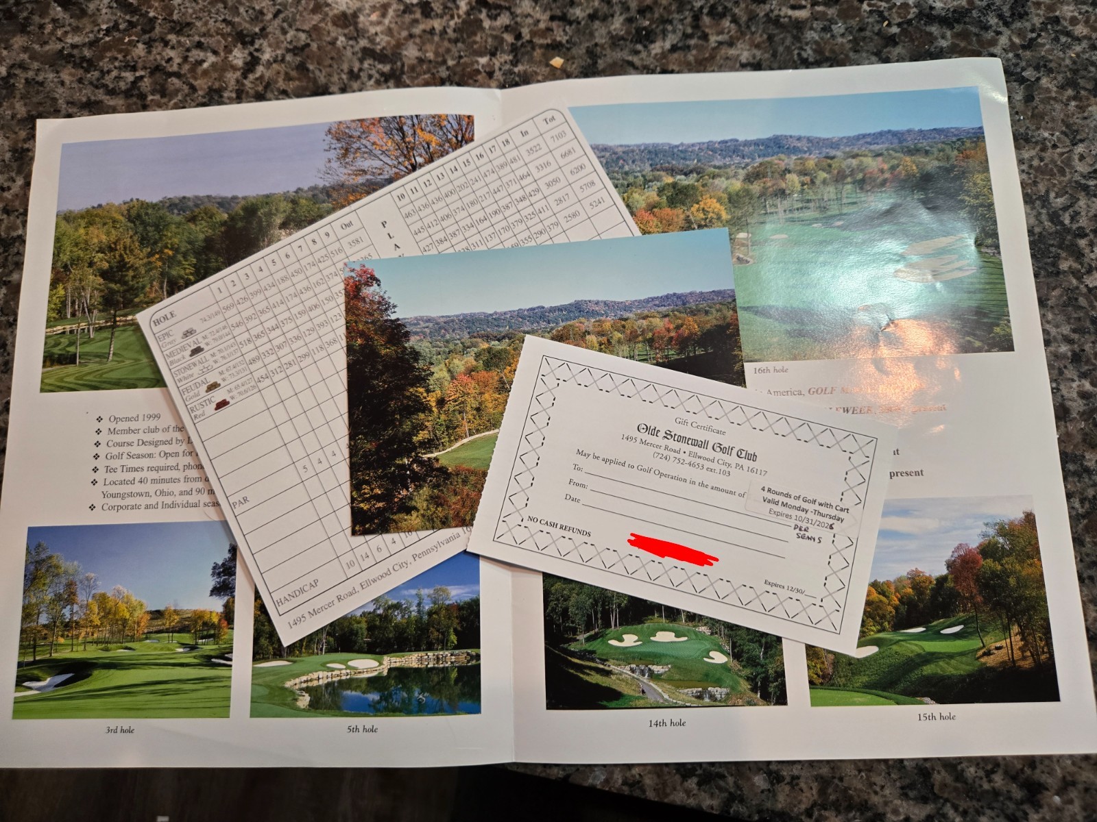 Fathers Day Golf gift certificate worth 750 4 rounds with cart at Olde Stonewall