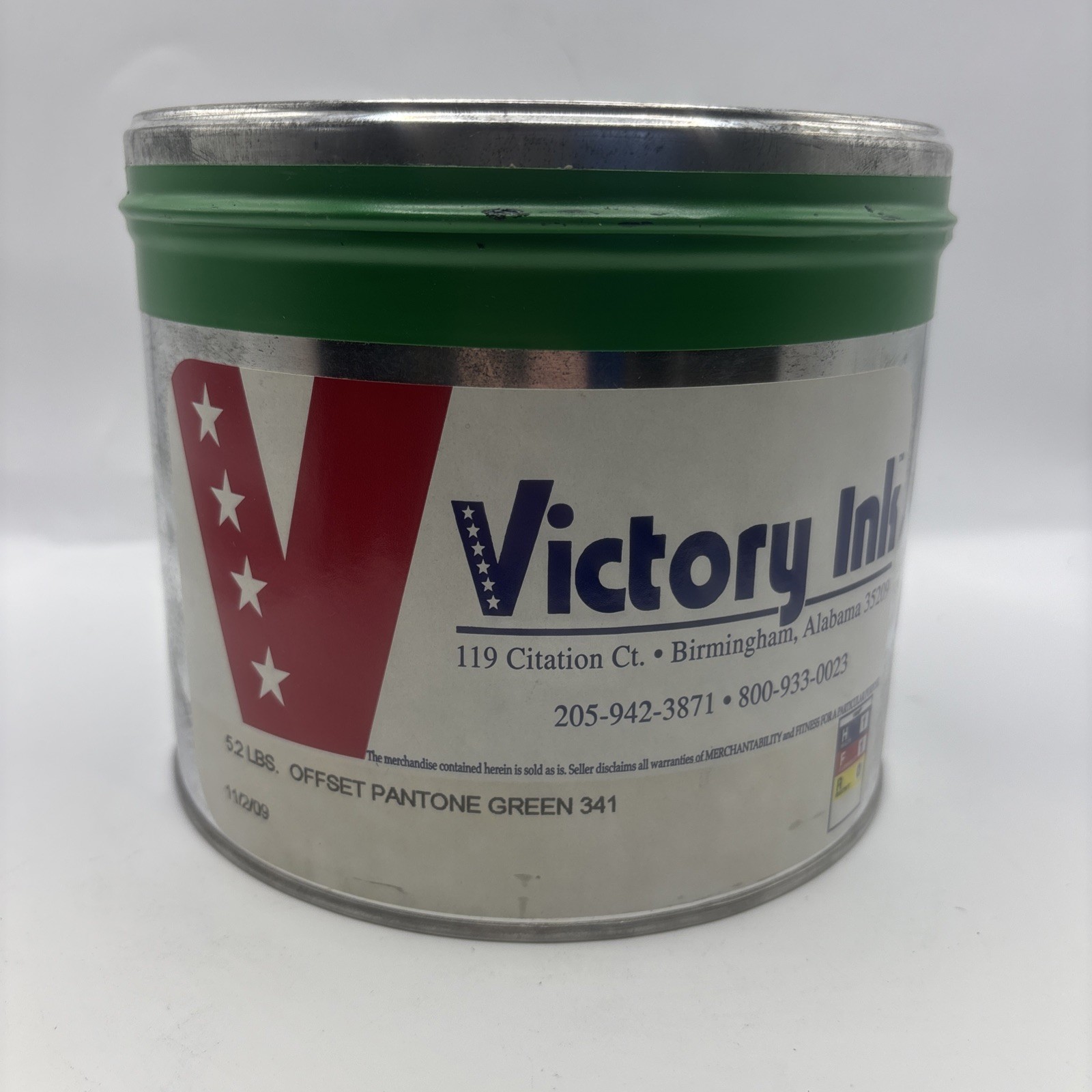 Victory Ink- Offset Pantone Printing Ink "GREEN 341"-- 5.20 lb. can "Oil Base"