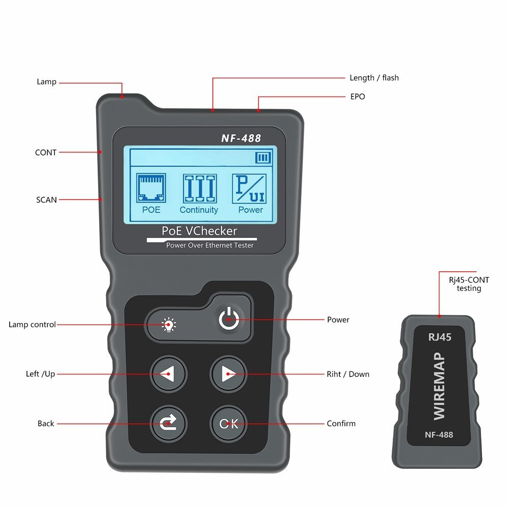 NETWORK CABLE TESTER LAN WIRE METER POE RJ45 ETHERNET VOLTAGE CURRENT TESTER
