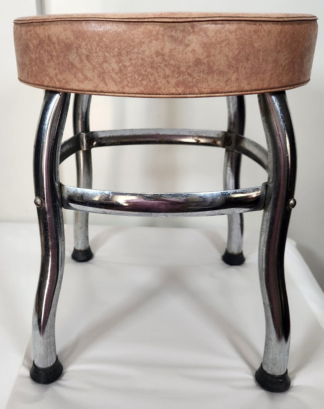 Vintage 1950s Doctor's Examination Stool 4 Chrome Legs Vinyl Cushion Top RETRO