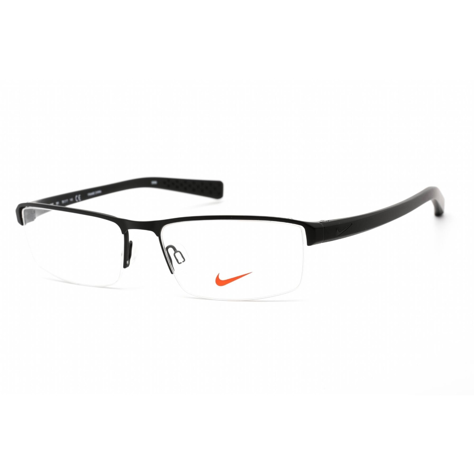 Nike Unisex Eyeglasses Satin Black Rectangular Shape Half Rim Frame 8097 (001)