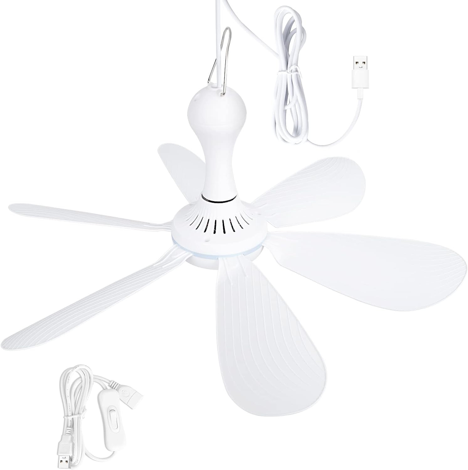 USB Powered Small Ceiling Fan 6 Blades Quiet DC 5V USB Hanging Fans for Indoor O