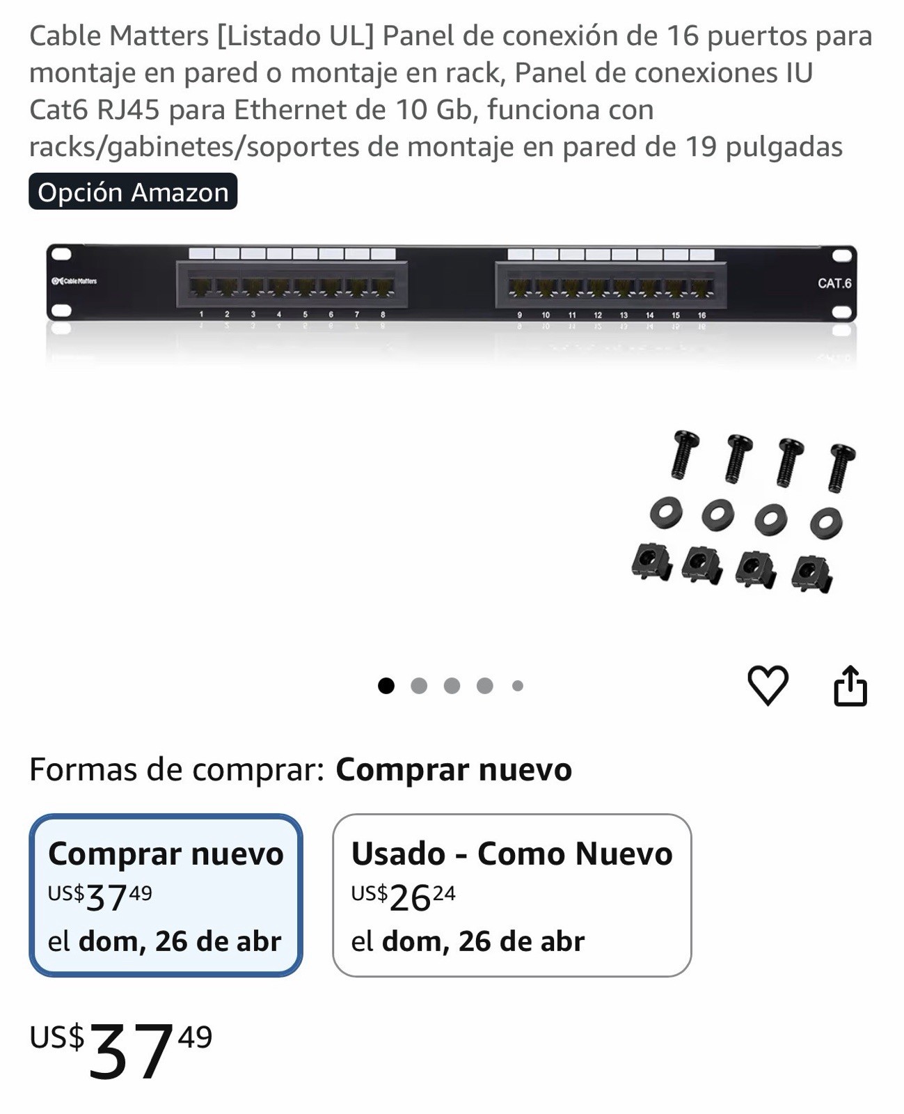 Cable Matters Cat6 16Port Patch Panel 1U 19" Rack+Wall Mount Patch Panel Bracket