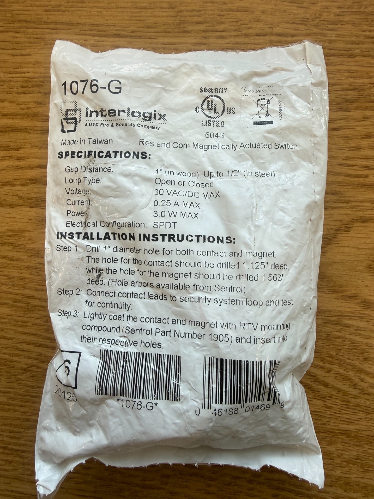 Interlogix 1076-G Recessed Steel Door Contact