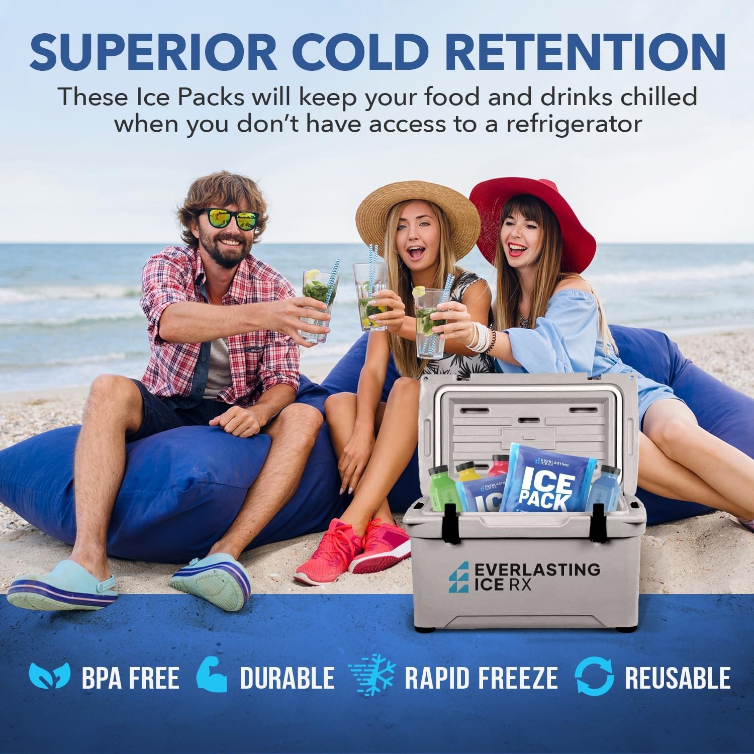 Rapid Performance Reusable Ice Packs for Coolers or Lunch Box | 4 Pack | Cold...