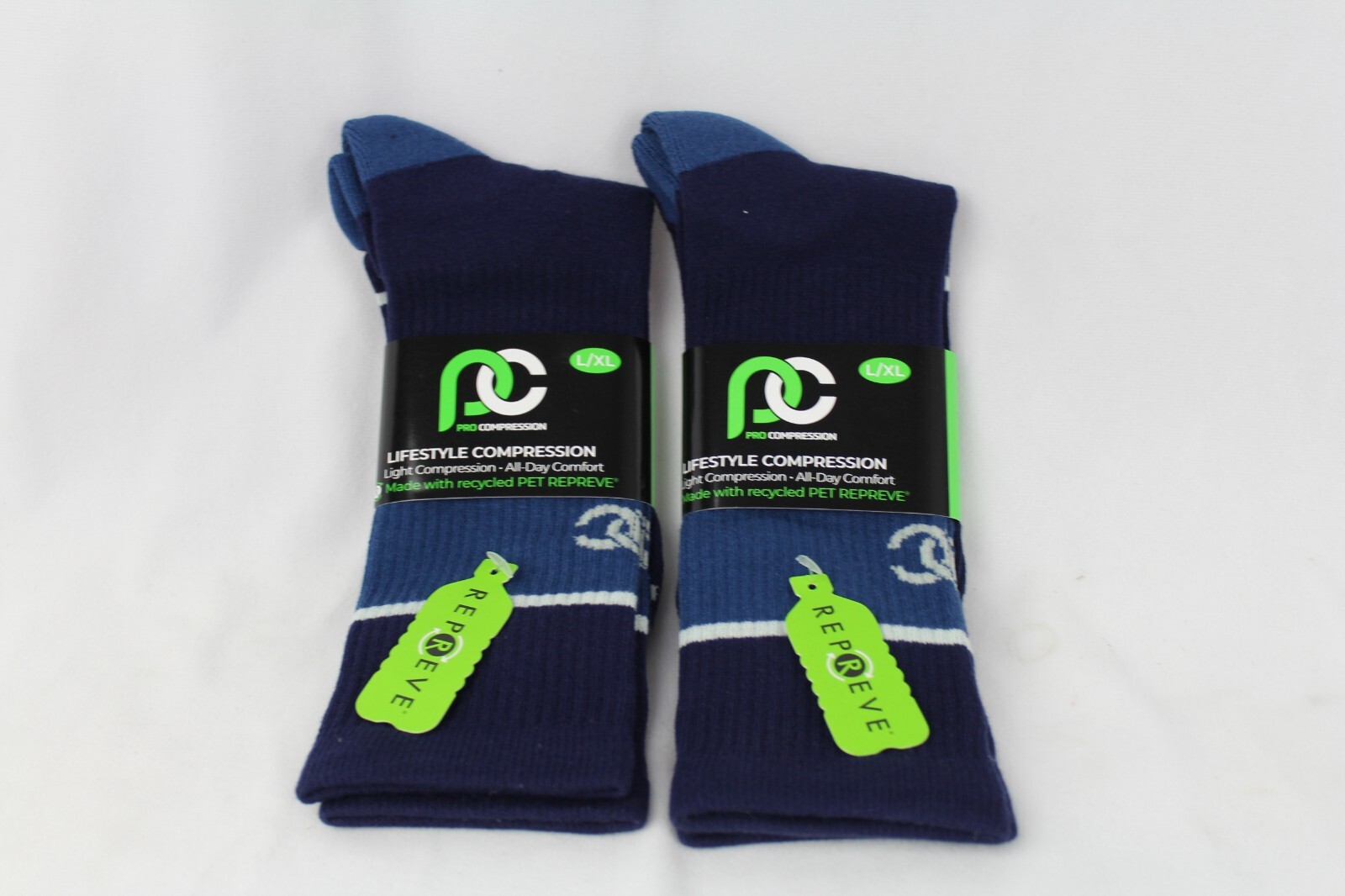 2 Pair Pro Compression LifeStyle Eclipse Blue Everyday Crew Socks L/XL 10-13 New