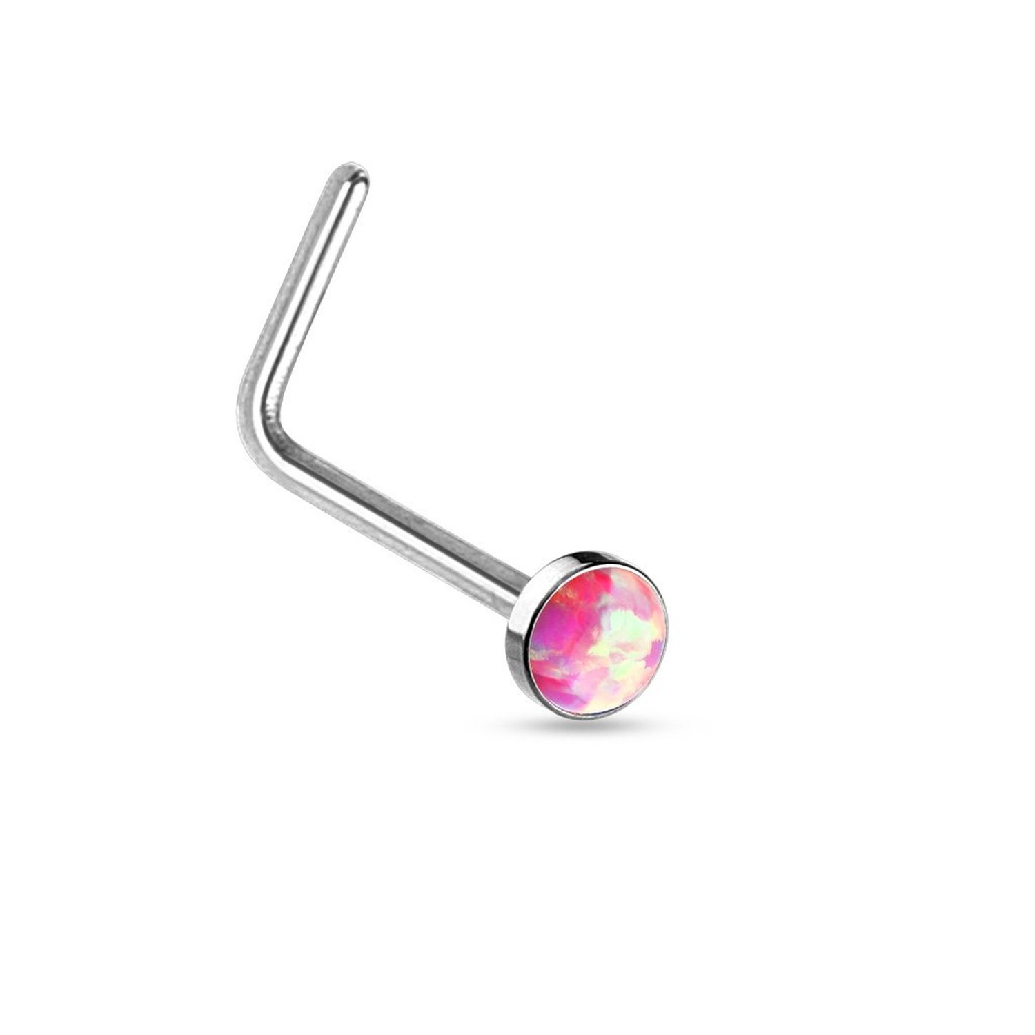 20 Gauge Round Opal Set L Bend Nose Stud Ring 316L Surgical Steel (Choose Col...
