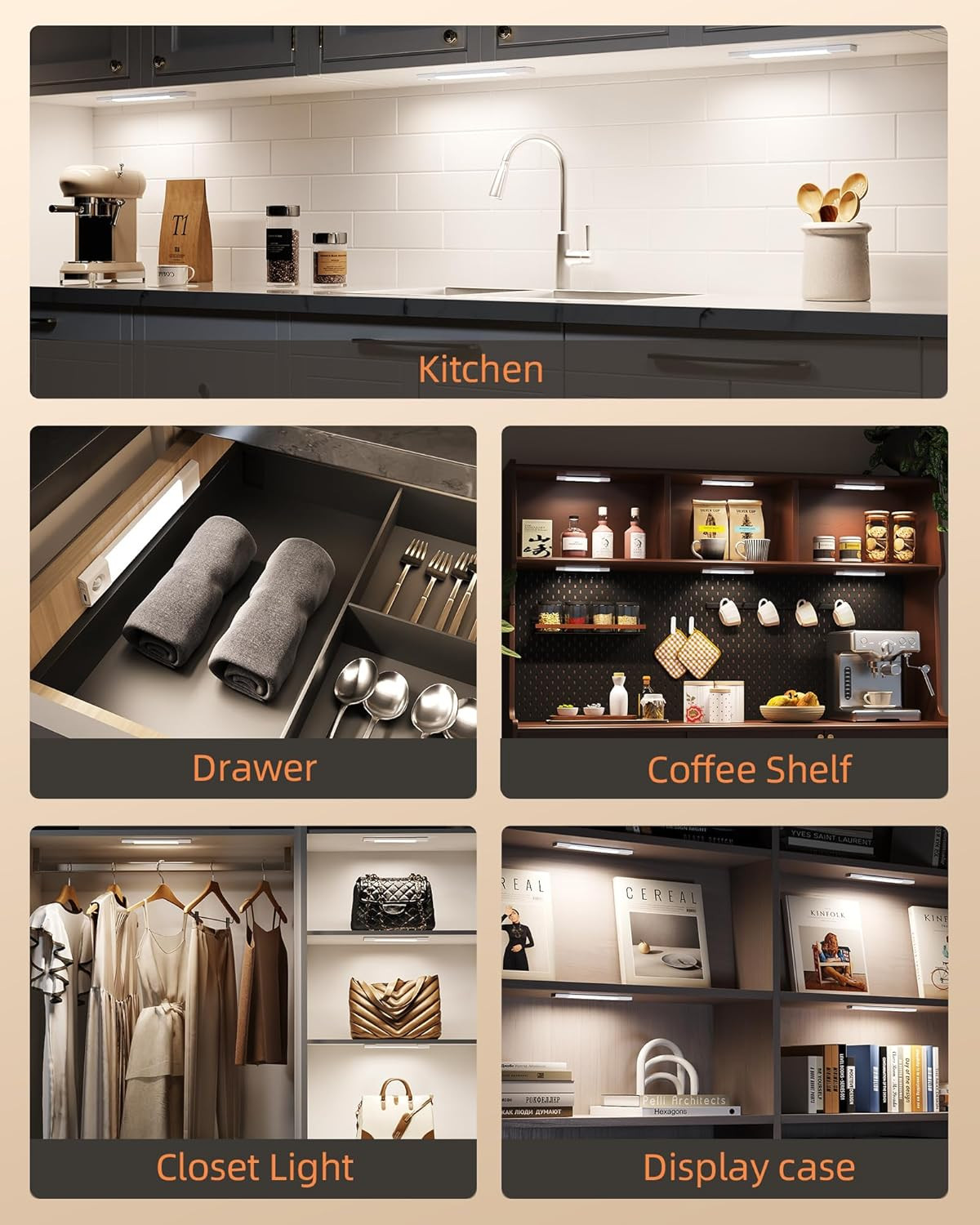 Rechargeable Motion Sensor LED Under Cabinet Lighting - 16 Pcs Bundle