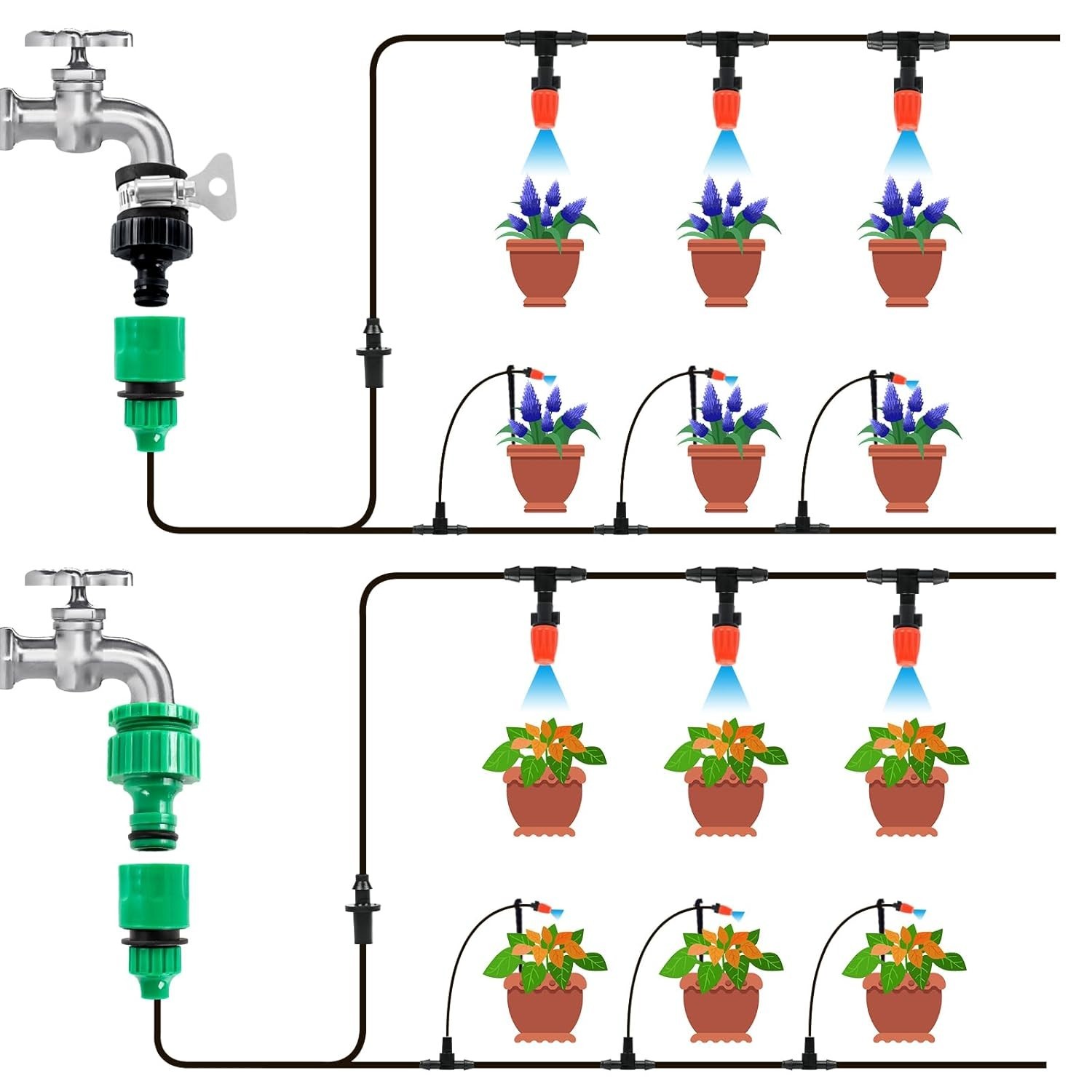 DIY 50FT Greenhouse Irrigation System - Adjustable Nozzle & Timer Compatible