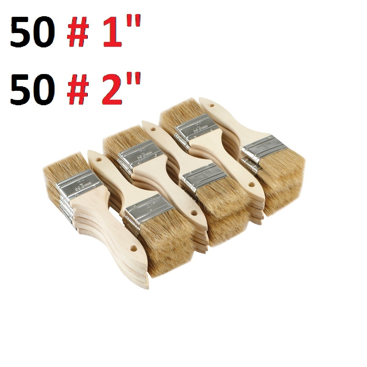 Mix of  50# 2" and 50 # 1" Chip Brushes Perfect for Adhesives Paint 1 and 2 Inch