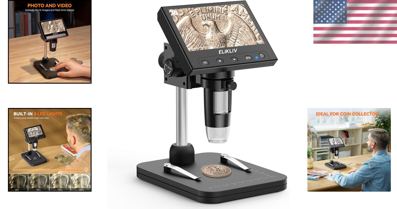 Coin Microscope 1000x Magnifier 4.3'' LCD - Black