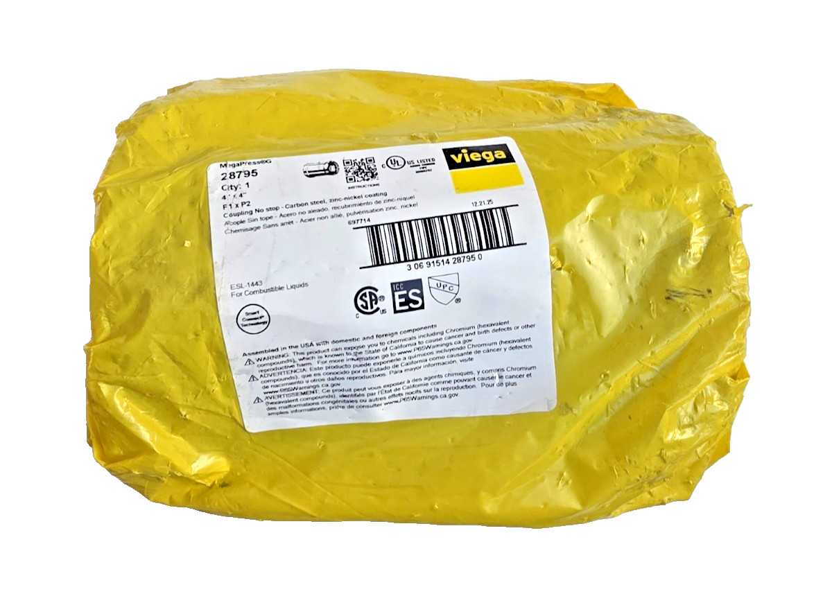 Viega MegaPressG 28795 4" x 4" Carbon Steel Coupling No Stop Zinc Nickel, NEW