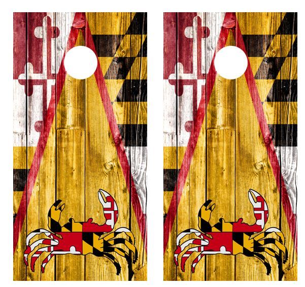 Maryland Crab Themed Barnwood Cornhole Board Wraps FREE LAMINATE #2759