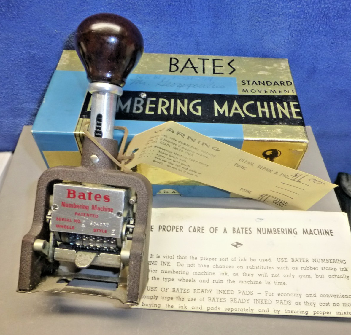 Vintage Bates American Numbering Stamp Machine 7 Wheels Style E With Box