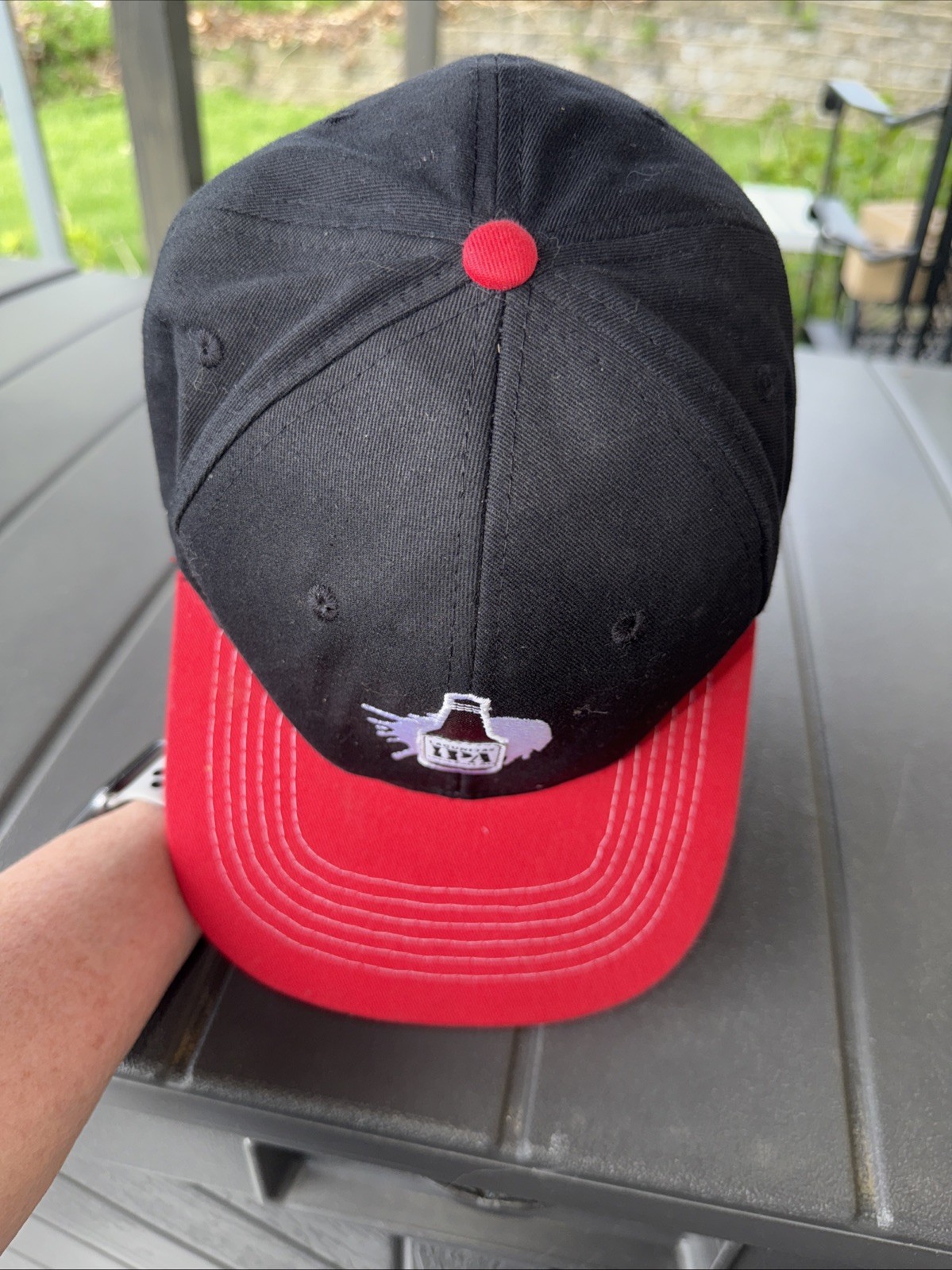 Lagunitas IPA India Pale Ale sparkle bottle patch on Black Hat Red bill Snapback